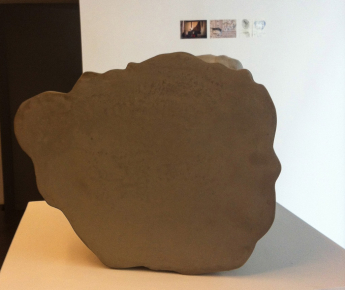 Lamia Joreige, Object of War, 2013, concrete sculpture, images & sketch, part of the installation Under-Writing Beirut - Mathaf. View at Art Factum Gallery, 2013. Courtesy of the artist.