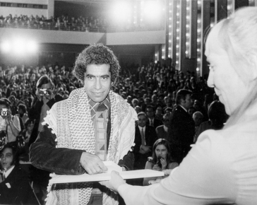 Kassem Hawal receives the Silver Medal for Our Small Houses at the 1974 Leipzig Film Festival. Image courtesy of Kassem Hawal.